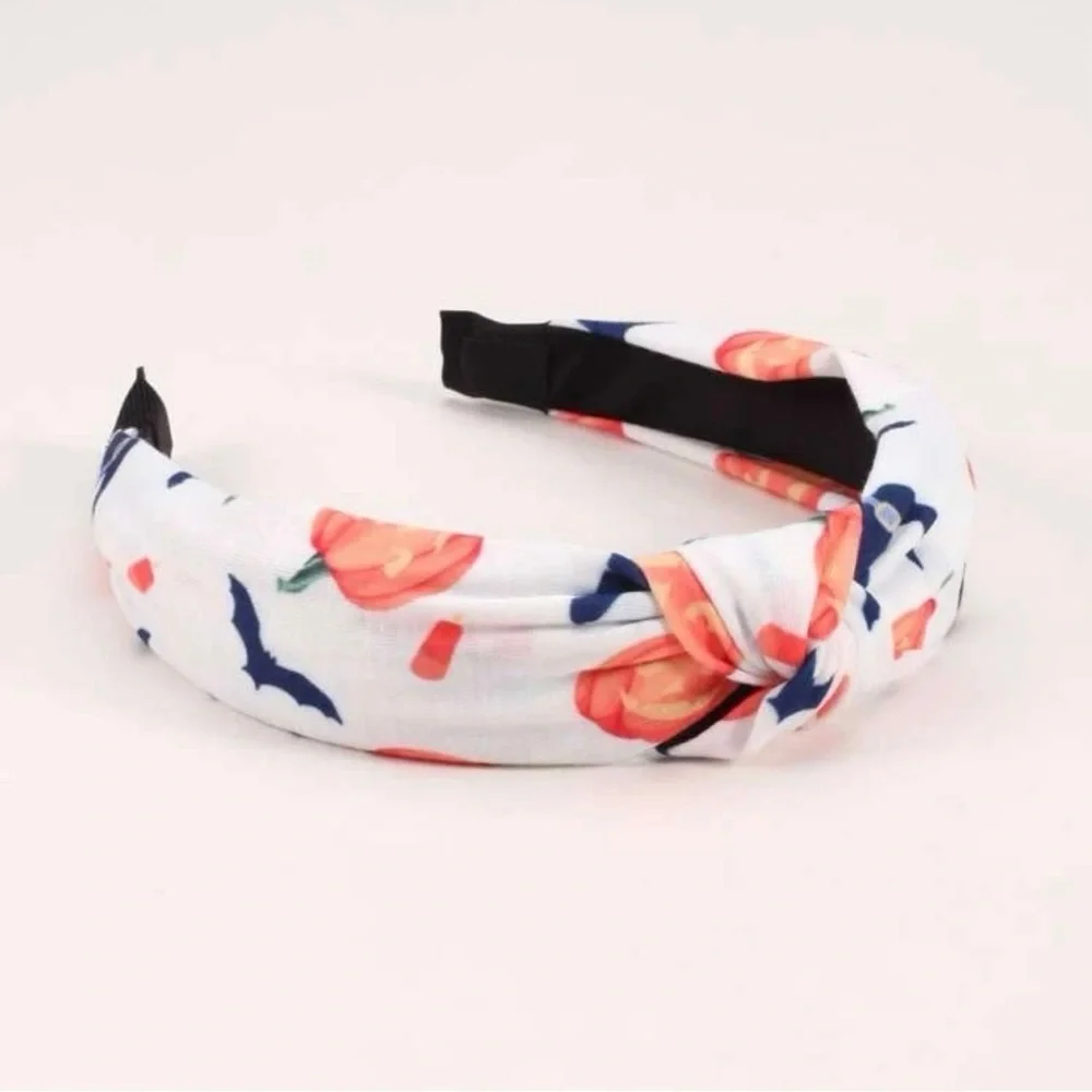 Brand New Halloween Topknot Headband - Pumpkins & Bats